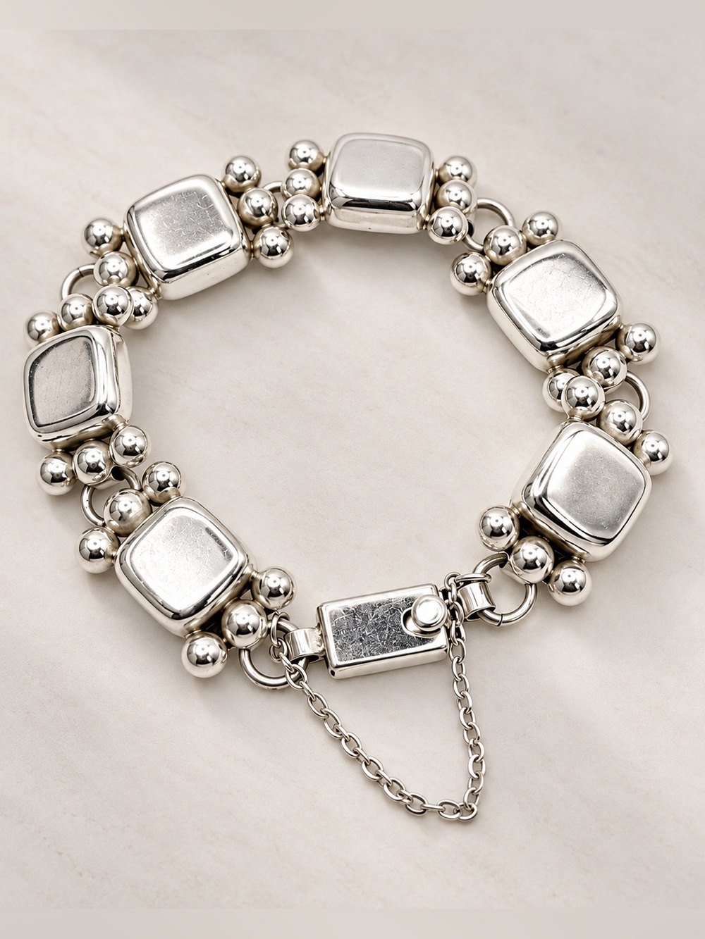 Silpada Sterling Silver Square Beaded Link Bracelet w/Safety Chain